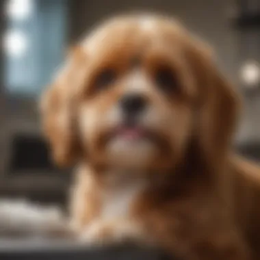 A groomer styling a Cavapoo's coat to highlight grooming needs