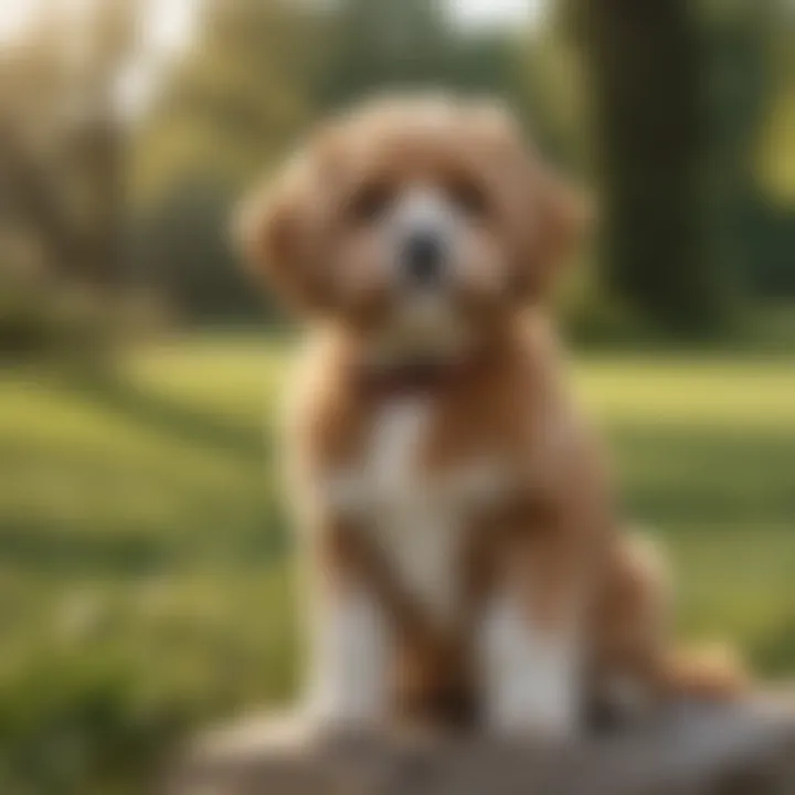 A Cavapoo sitting gracefully in a park setting