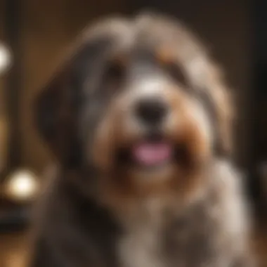 A Bernedoodle alongside grooming tools and supplies