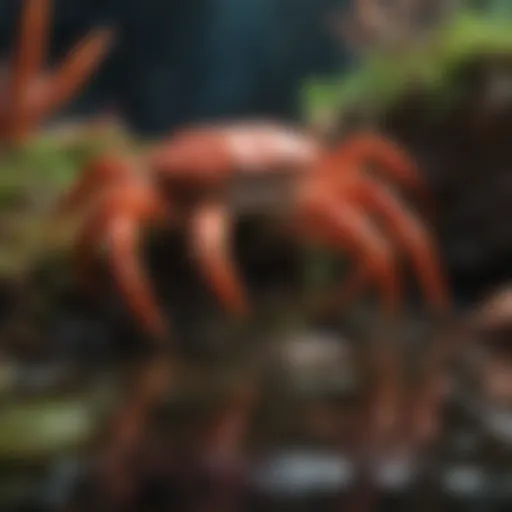 A majestic king crab in its natural habitat, showcasing its vibrant colors and intricate features.