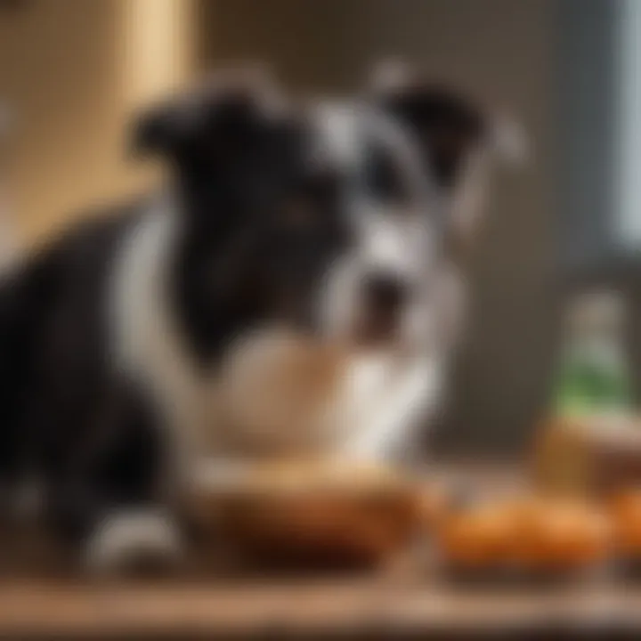 Border Collie with a bowl of food