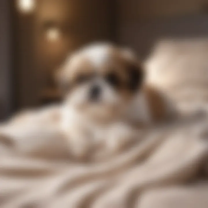 Charming Shih Tzu puppy resting on a plush bed