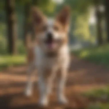 A happy, spayed dog playing in the park