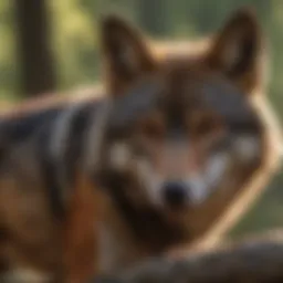 A red wolf in its natural habitat, showcasing its distinctive features