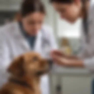 Veterinarian examining a dog for health concerns