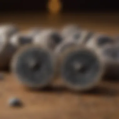 Close-up of poppy seeds on a wooden table, highlighting their texture.