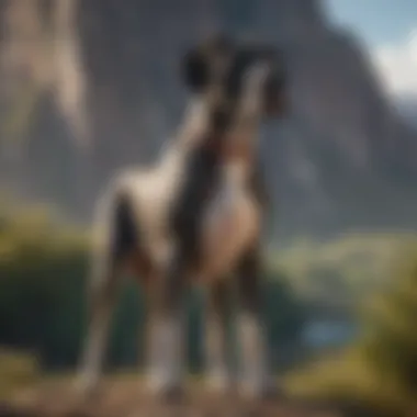 A majestic Great Dane standing proud against a scenic backdrop