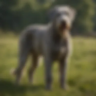 An impressive Irish Wolfhound standing tall in a grassy field