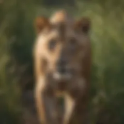 A lioness stalking through tall grass, showcasing her hunting prowess.