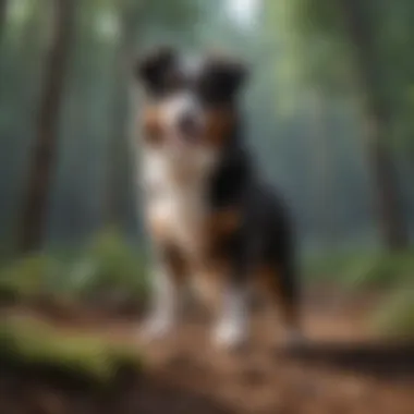 Active Mini Australian Shepherd Outdoors Mini Australian Shepherd enjoying outdoor activity