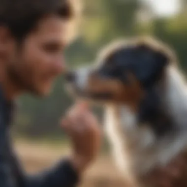 Mini Australian Shepherd interacting with its owner