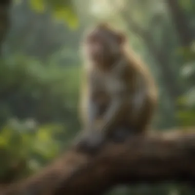 The Natural Habitat of Monkeys A serene environment with a monkey perched on a tree branch, symbolizing natural habitat.
