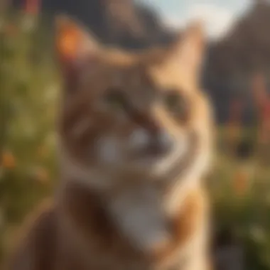 A dreamlike landscape with a cat, illustrating the psychological depth of dreams.