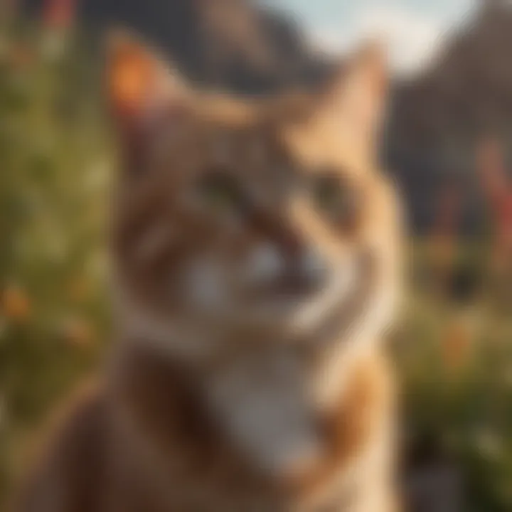 A dreamlike landscape with a cat, illustrating the psychological depth of dreams.