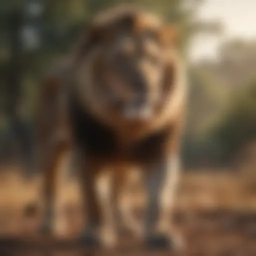 A majestic male lion showcasing its muscular build in the wild.