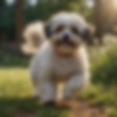 Active Shih Poo Engaging in Play Shih Poo playing outdoors, demonstrating exercise
