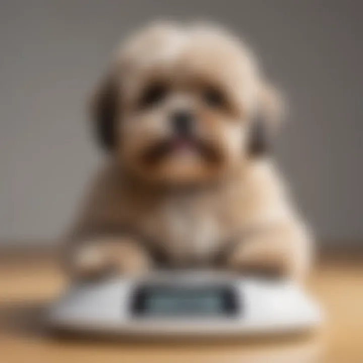 Healthy Shih Poo being weighed on a scale