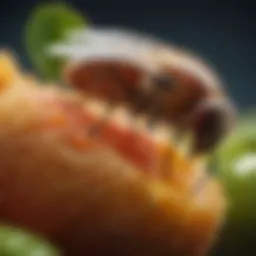A close-up of overripe fruits attracting fruit flies.