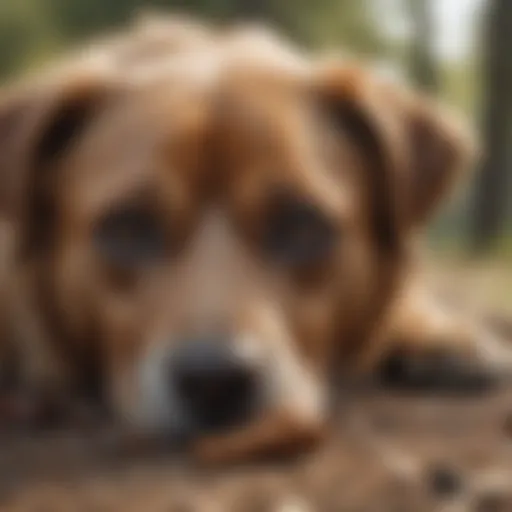 An older dog curiously examining its environment