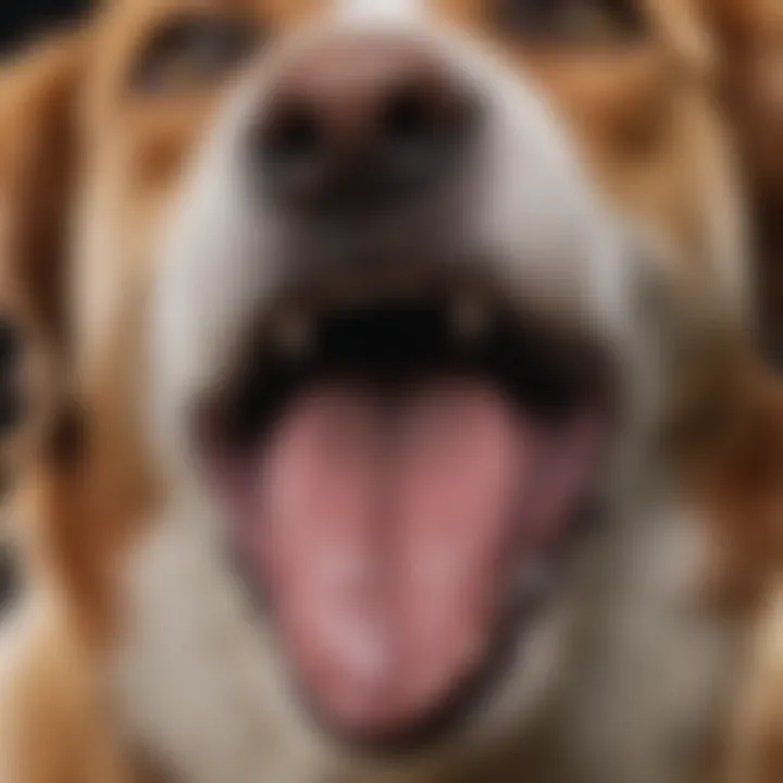 Close-up of a dog's mouth while panting, highlighting physiological aspects