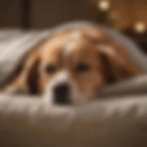 A relaxed dog sleeping peacefully on a cozy bed, showcasing its natural sleeping position.