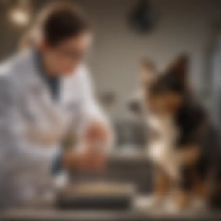 A veterinarian examining a dog for health issues