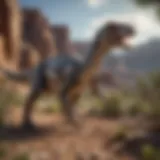 Reconstruction of a Velociraptor in its natural habitat