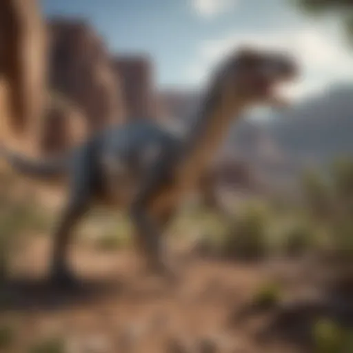 Reconstruction of a Velociraptor in its natural habitat