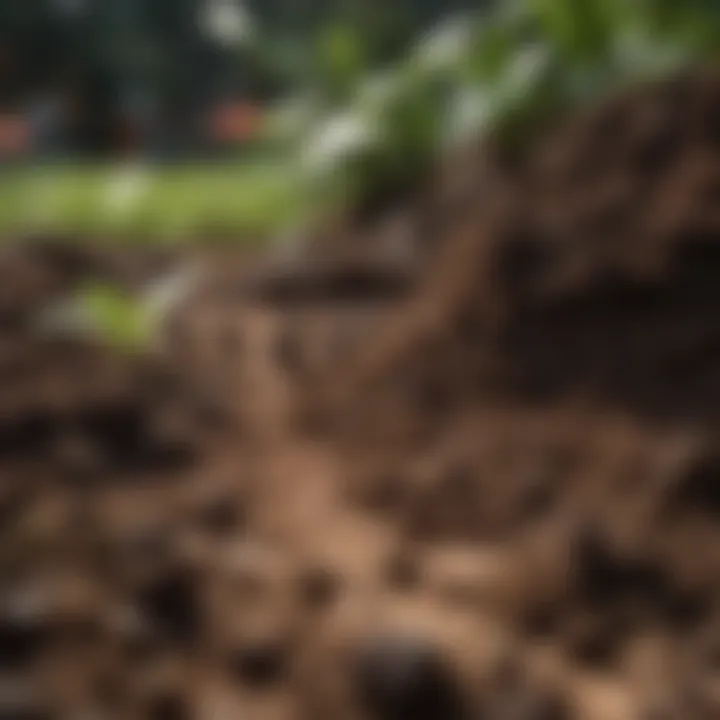 Close-up of coffee grounds scattered in a garden bed