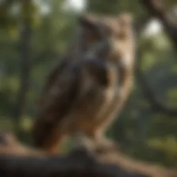 A majestic owl perched on a tree branch, observing its surroundings.