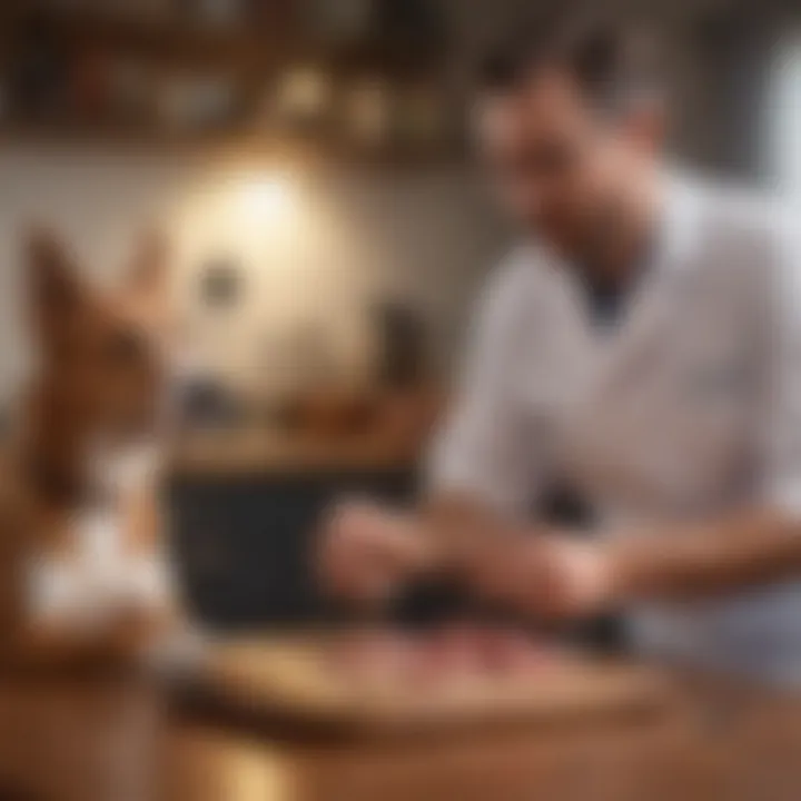 Veterinarian discussing dietary options with a pet owner, emphasizing professional advice.