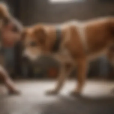 A veterinary professional examining a dog.