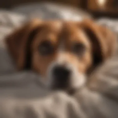 A Sick Dog in Need of Care A sick dog lying on a cozy bed looking tired