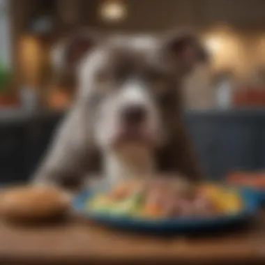 Balanced Homemade Meal for Blue Nose Pitbull A Blue Nose Pitbull enjoying a balanced homemade meal