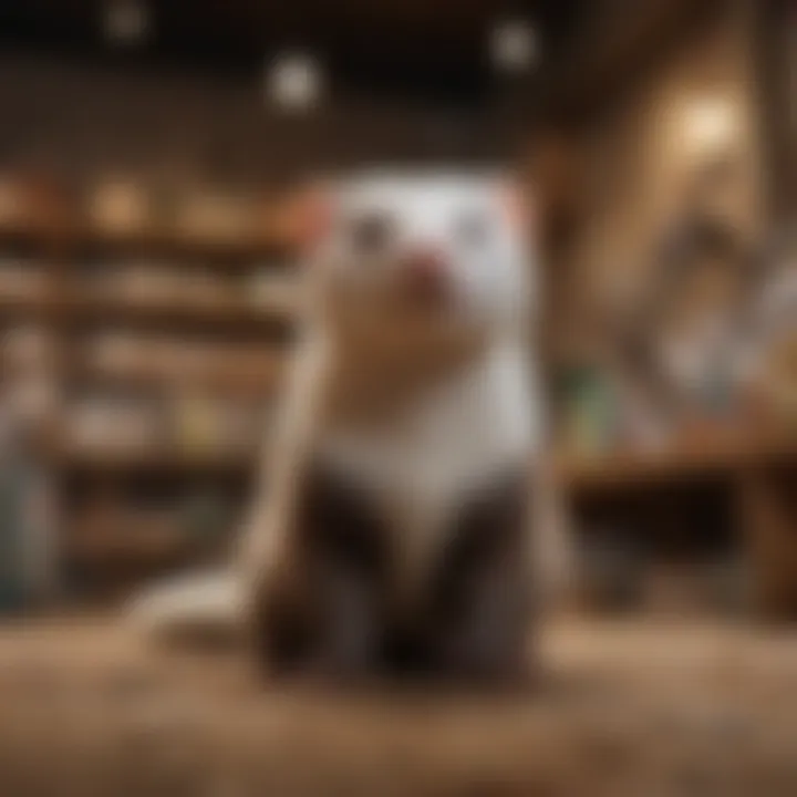 A pet store featuring various ferret supplies and habitats.