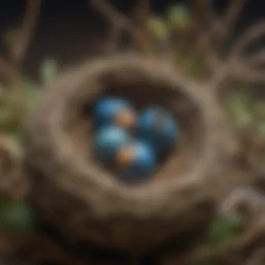 A close-up of a bluebird nest with eggs, highlighting the nesting preferences of the species.