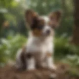 Playful Papillon puppy in a garden